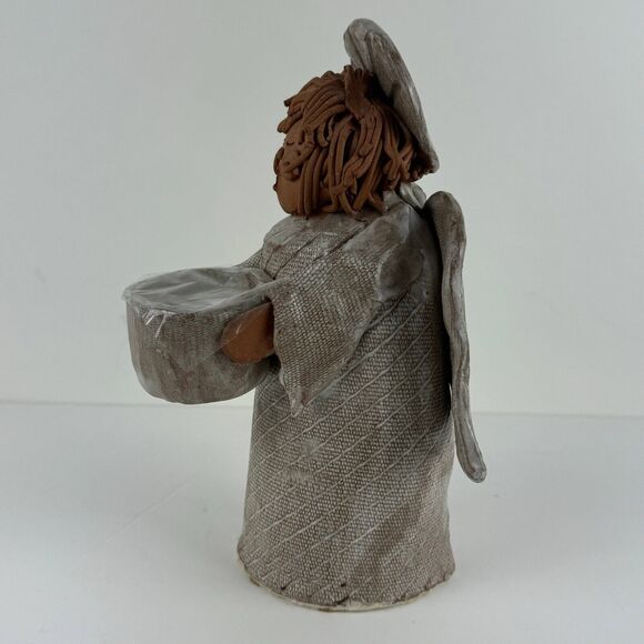 vintage clay pottery candle tealight holder angel choir folkart sculpture figure - Picture 9 of 15